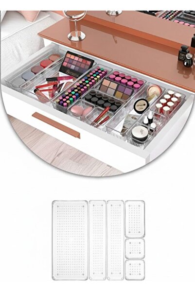 Zengin Çarşım 6-Drawer Drawer Organizer Modular Design, Transparent Plastic, Makeup Bathroom Jewelry Organizer