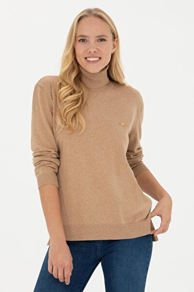 U.S. Polo Assn. Women's Camel Melange Basic Sweater