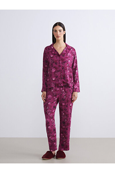 LC Waikiki Lcw Dreamred Petite Shirt Collar Floral Women's Pajama Set