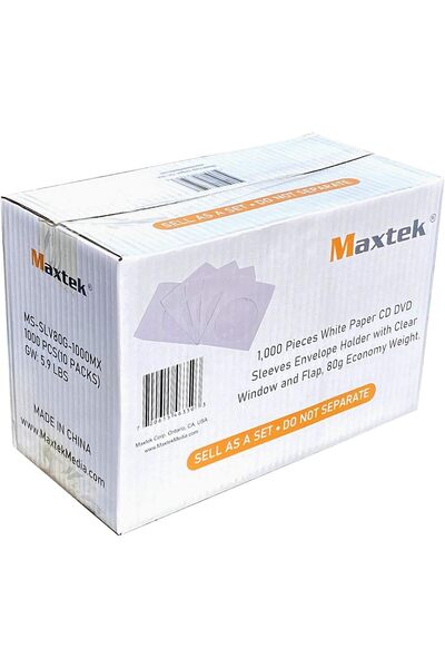 maxtek White Paper Sleeves with Clear Window for CD/DVD