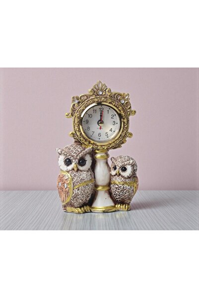 ELSELİFE Saatli Lüks İşlemeli Baykuş Çift Heykeli 17 cm | Dekoratif Masaüstü ...