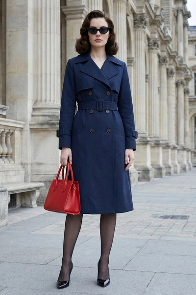 PASTELASTORE 100% Cotton Gabardine Long (110cm) Lined Belted Women's Trench Coat 1111