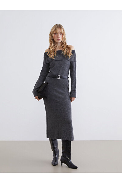 LC Waikiki Boat neck belted knit dress