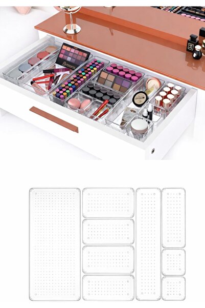 Zengin Çarşım 7-Drawer under Sink Organizer Modular Design, Clear Plastic, Makeup Bathroom Jewelry Organizer