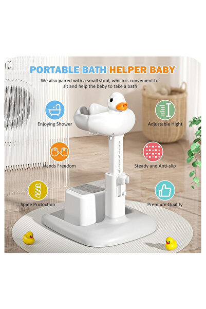 LAOBAN حامل استحمام للأطفال قابل لتعديل الارتفاع مع قاعدة مانعة للانزلاق، حامل استحمام للأطفال (رمادي)