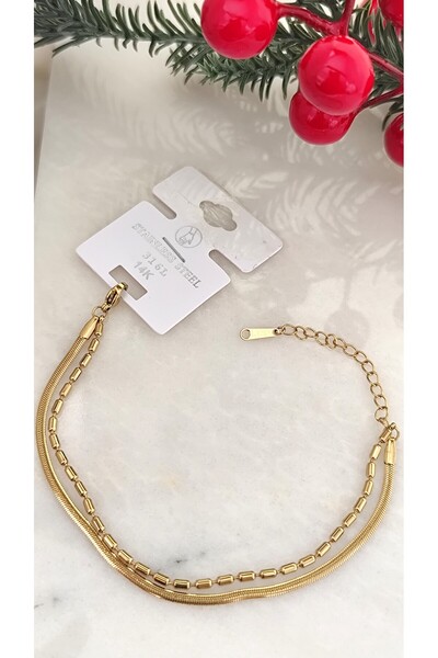 DİAVENTA TAKI VE AKSESUAR سلسلة مزدوجة من الفولاذ 100%، سوار من الفولاذ 316L لا يفقد لونه ولا يتلاشى، 17+5 سم