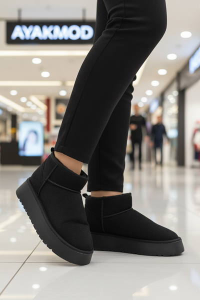 WALKWAY Γυναικείες μπότες Ayakmod U-400 με γούνα, ανθεκτικές στο κρύο, μαύρες