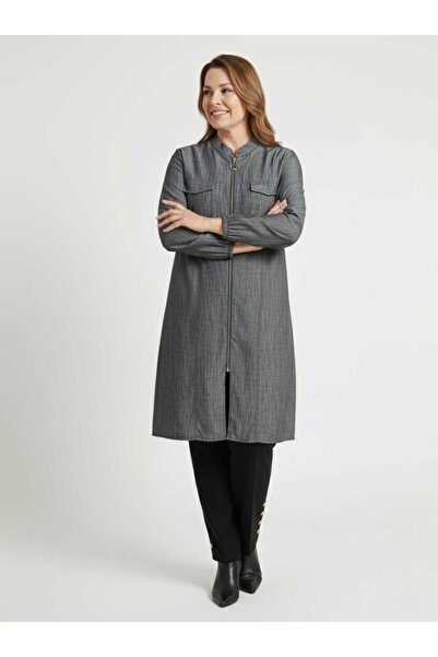 LOVE HAKİM YAKA TENSEL KOT FERMUARLI KAP