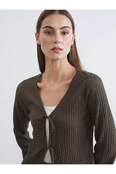 LC Waikiki Vizyon New Season V-Neck Tie-Up Textured Blouse