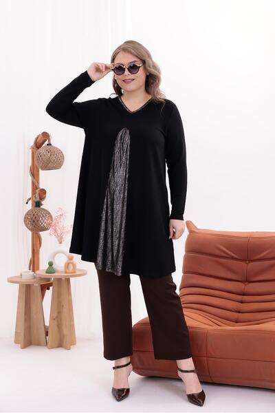 Siyezen Plus Size Silver Detailed Tunic Blouse