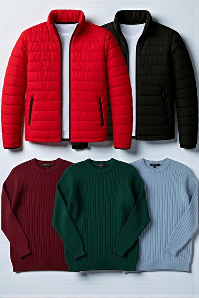 Gameyal 5-Piece Men's Winter Combination Pack – 2 Puffer Jackets + 3 Corded F...