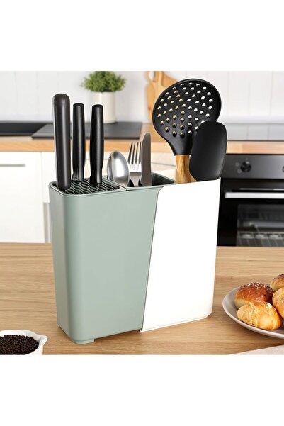 Zengin Çarşım Suport pentru tacâmuri reglabil, suport pentru cuțite, cu 2-3 compartimente, suport pentru blat (VERDE)