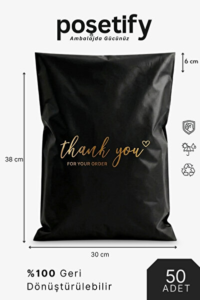 POŞETİFY Premium Renkli Kargo Poşeti 30x38x6 cm | 50 Adet | Thank You Baskılı...