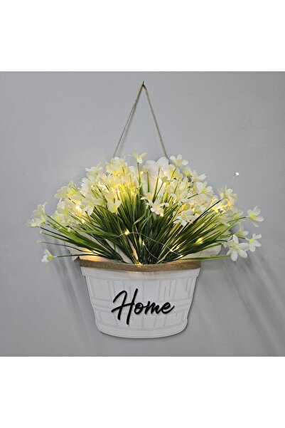 STDEKOR Led Işıklı ve Beyaz Nergis Çiçekli Kapı ve Duvar Dekoru