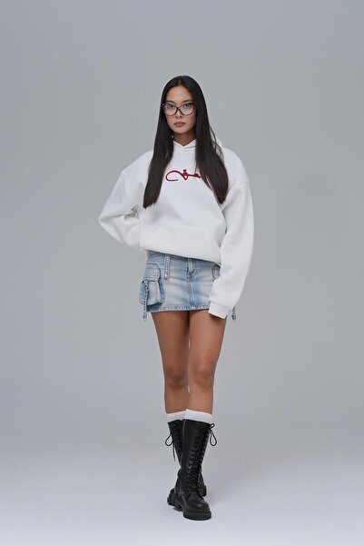 SAW Urbanity Calligraphy Carpet Oversize Sweatshirt Kadın Ekru