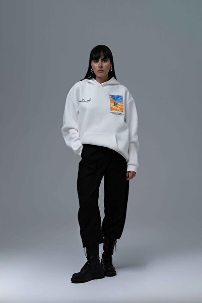 Starry Flow Oversize Sweatshirt Kadın Ekru