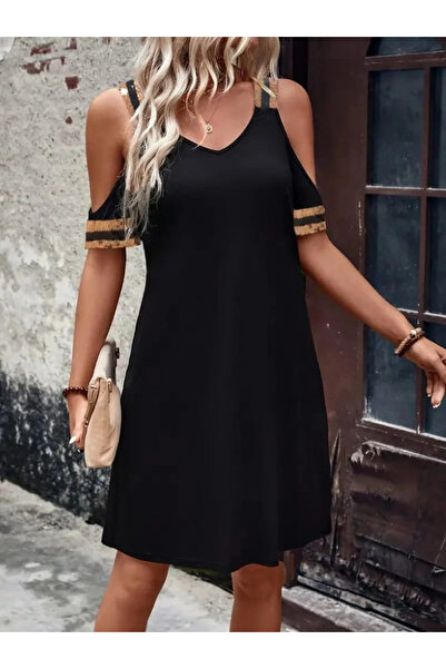 UP TREND COLLECTION DİNÇ STORE 44 فستان نسائي قصير من الفيسكون بفتحة رقبة على...