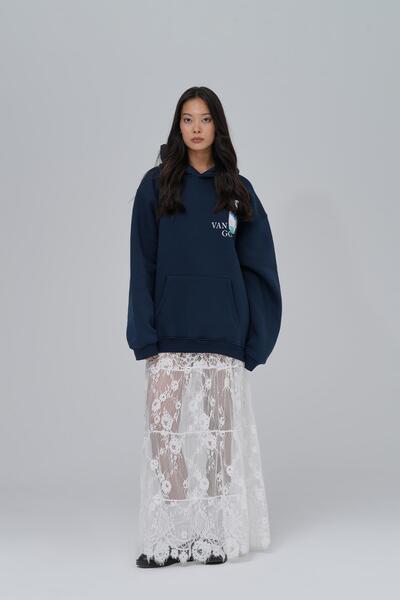 SAW Urbanity Van Gogh Irises Oversize Sweatshirt Kadın İndigo