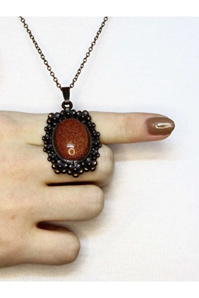 esha Natural Stone Star Natural Stone Flower Patterned Authentic Women's Necklace with 45 cm Chain Euk31Y