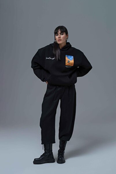 SAW Urbanity Starry Flow Oversize Sweatshirt Kadın Siyah