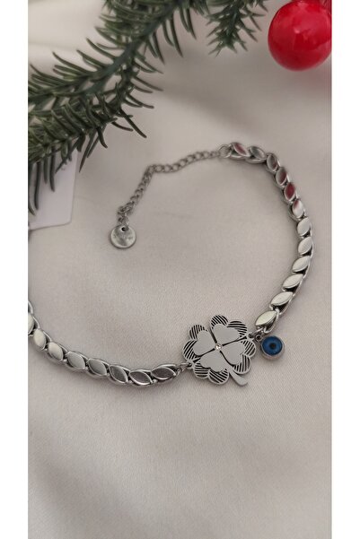 DİAVENTA TAKI VE AKSESUAR 100% Steel Clover Barley Chain 316L Steel Bracelet Does Not Tarnish Does Not Fade 17+5 cm