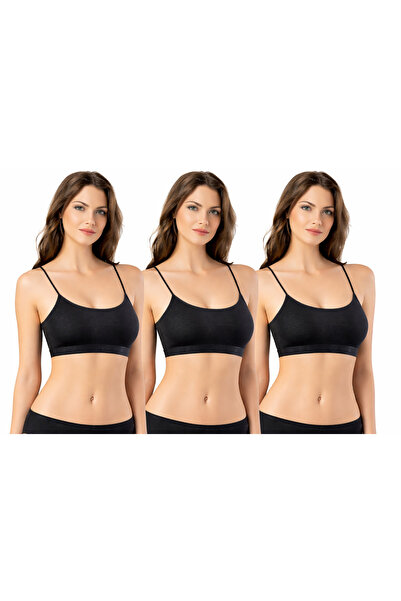 İncili Black Color Flexible Sports Bustier with Rope Straps, Set of 3