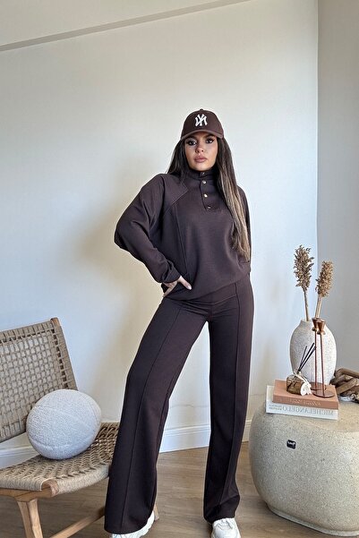 Sohotique By P Modal Half Fisherman Snapback Tracksuit Set Bitter Brown