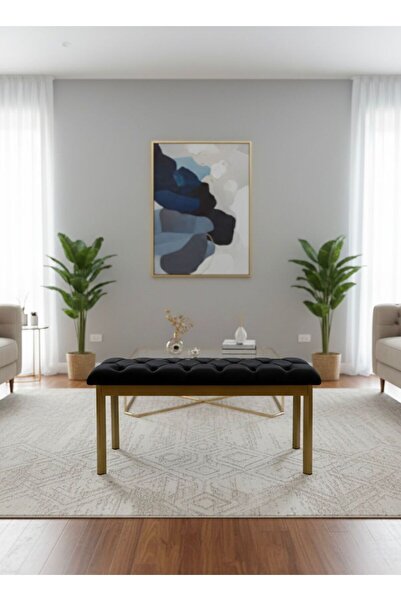 TodekHome Loft Kapitone Döşeme Metal Ayaklı Puf & Bench - 105x40 cm