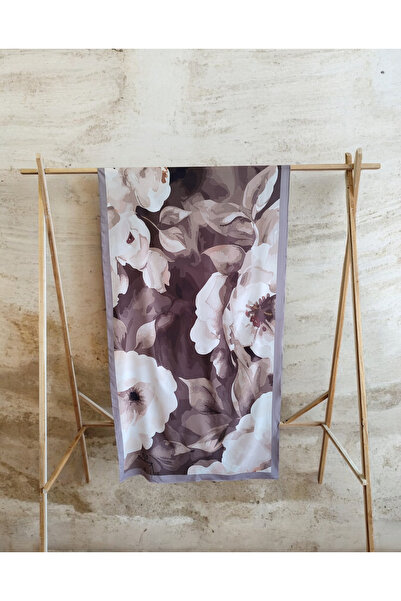 MAHZA DESIGN Bursa İpeği Şal Premium Floral Serisi Latte