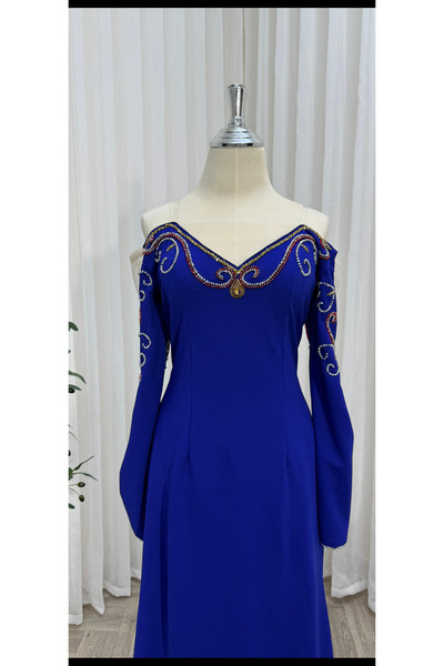 AREEJ FASHION Long off-shoulder evening dress with embroidery