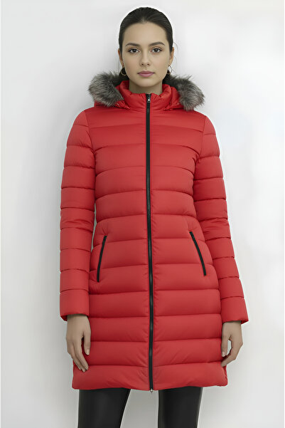 CIVILTIPOLO Kadın Suni Kürklü Peluşlu Çıkarılabilir Kapüşonlu İçi Astarlı Şiş...