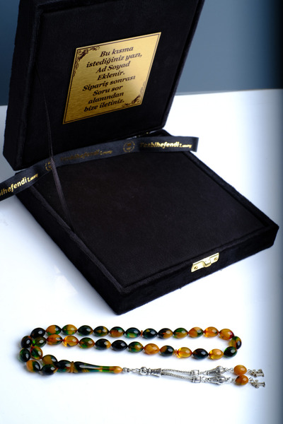 TESBİHEFENDİ Kutulu Tesbih, Harfli Tesbih, Hediyelik Tesbih - Renkli Gümüş Ka...