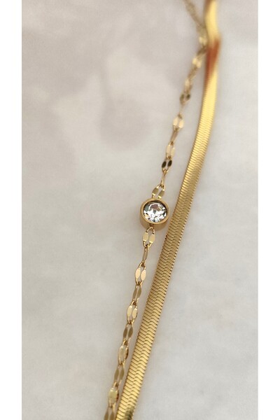 DİAVENTA TAKI VE AKSESUAR 100% Steel Double Chain 316L Steel Bracelet Does Not Tarnish Does Not Fade 17+5 cm