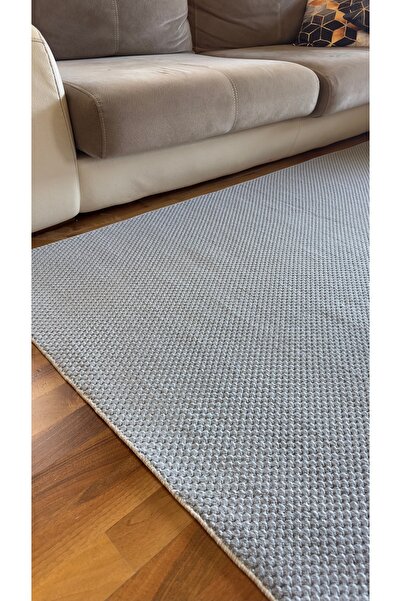 ANUTYA HOME Açık Gri Kaymaz Tabanlı Özel Ölçü Kabartmalı Tozumayan Salon Kori...