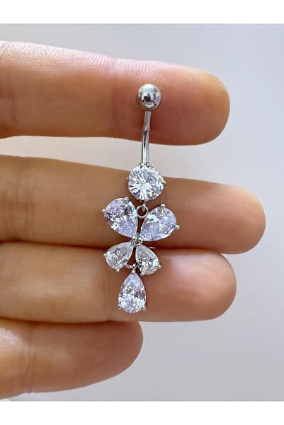 Arescollection ZİRKON TAŞLI ÇELİK KELEBEK ŞEKLİNDE GÖBEK PİERCİNGİ