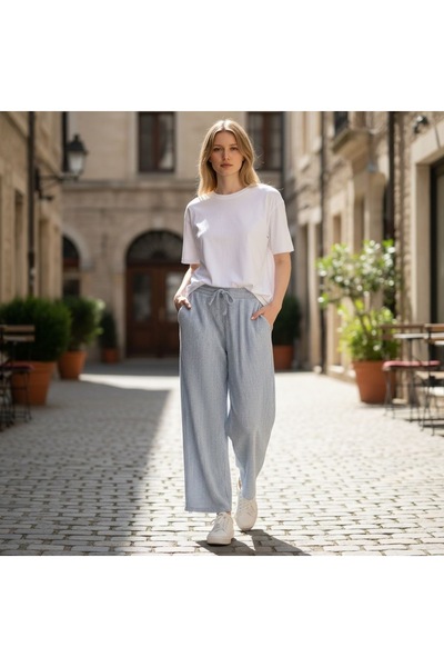 DLC Tekstil Poplin Cotton Striped Elastic Waist Sports Pants