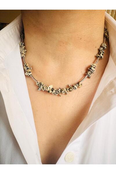 DEVİ fashion Jasper (Dalmatia) Natural Stone Necklace 45 cm