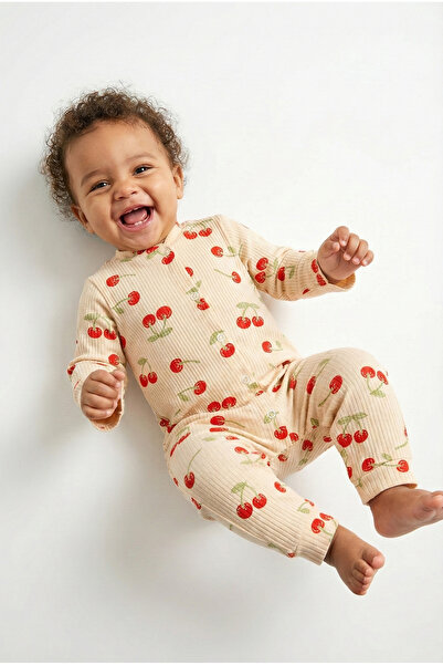Noone Corded Fabric Baby Rompers with Cherry - 100% Cotton Soft Texture