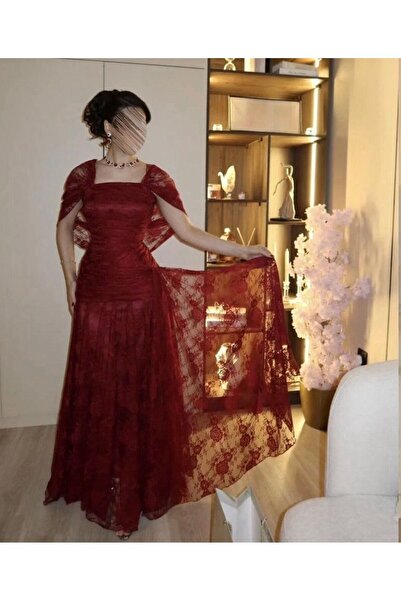 Lauren Burgundy lace evening dress