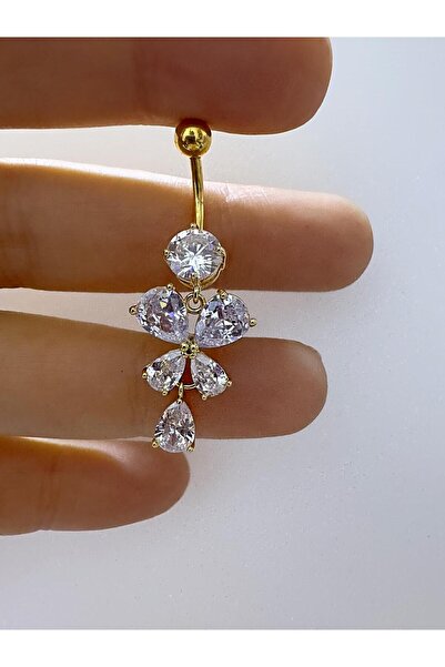 Arescollection ZİRKON TAŞLI ÇELİK KELEBEK ŞEKLİNDE GÖBEK PİERCİNGİ
