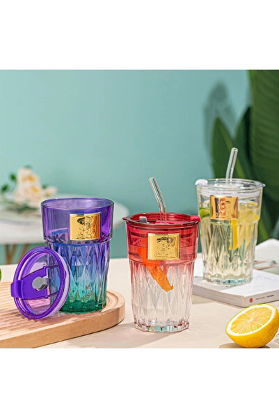 Epilons Di̇nç Store 44 Glass Cup with Straw
