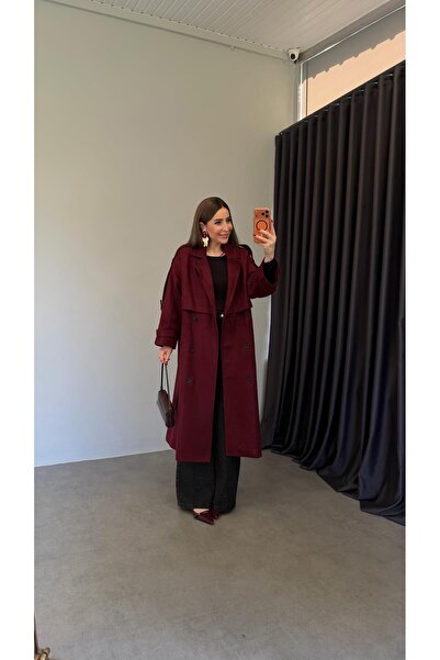 elif teke Bordo Astarlı Kaşe Kaban