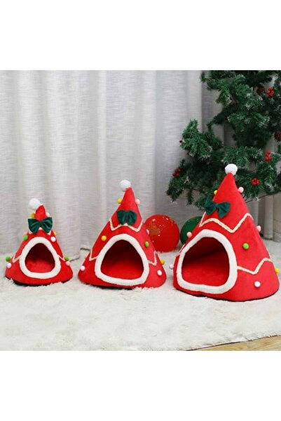 Genericc Decorated winter house for cats and puppies, red, small to medium size, 55*45*45 cm