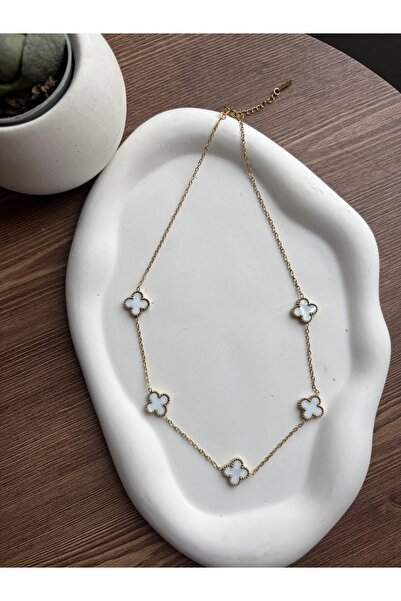Stainlless Steel Aaska Butik & Bujiteri Beyaz Gold Yonca Kolye