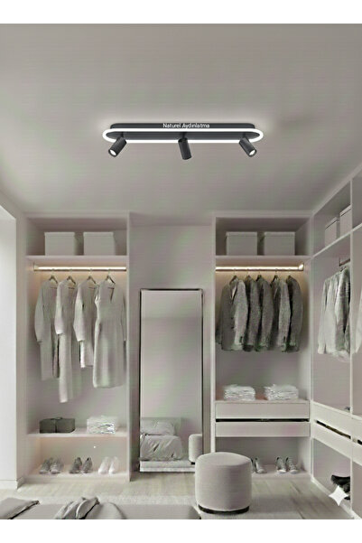 N Naturel Aydınlatma 100cm Ledli Plafonyer / 3 Spotlu / 3 Renk Işık / Antrasi...
