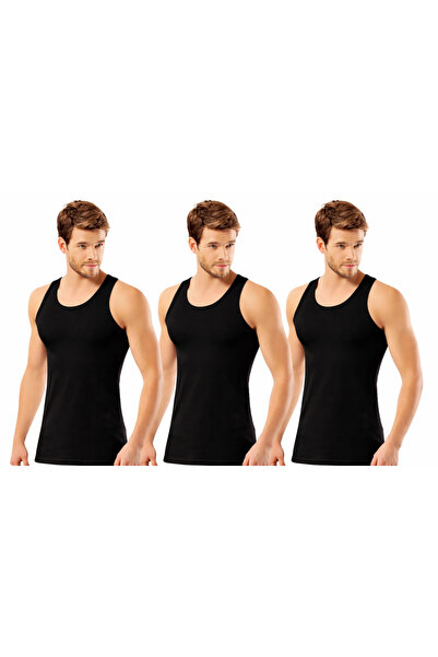 İncili Men's Plus Size Basic Undershirt 3-Piece Set – Black (3 Pieces)