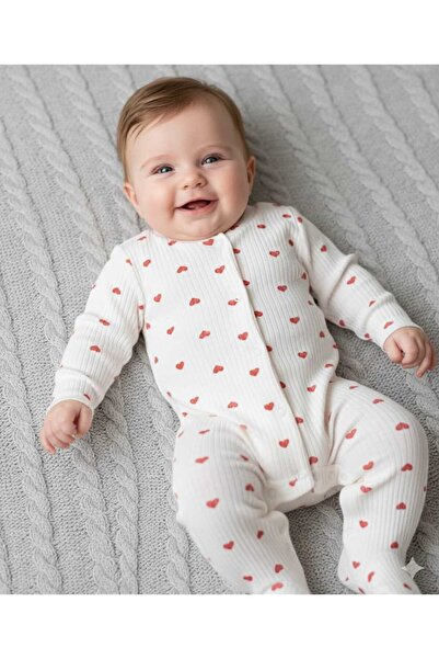 MiniBou Bebek Pamuklu Ayıcık Desenli Tulum - Krem