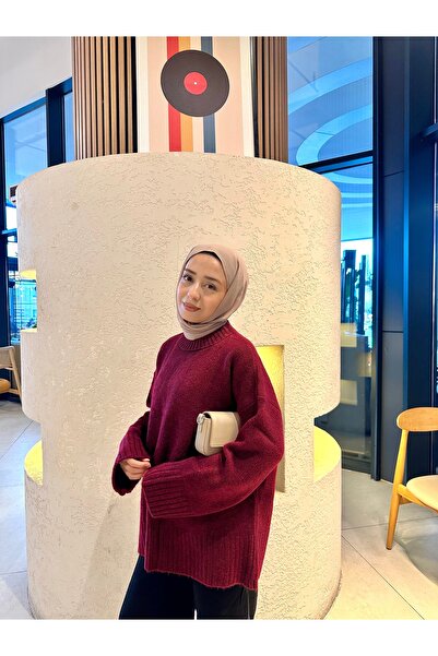 MODA Premium Kalite Kadın Oversize Triko Kazak Bordo