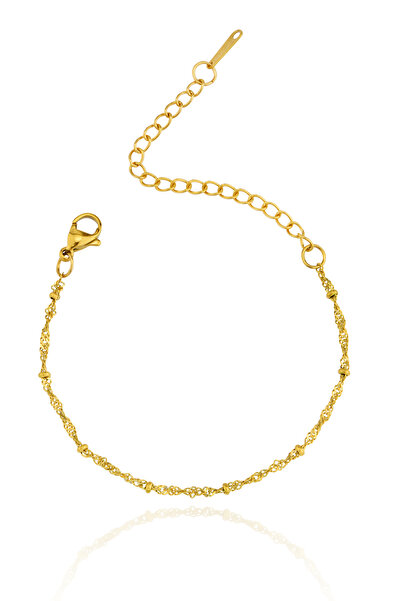 Women's Gold Color Stainless Steel Unshaded Singapore Chain Dorica Ball Elegant Bracelet