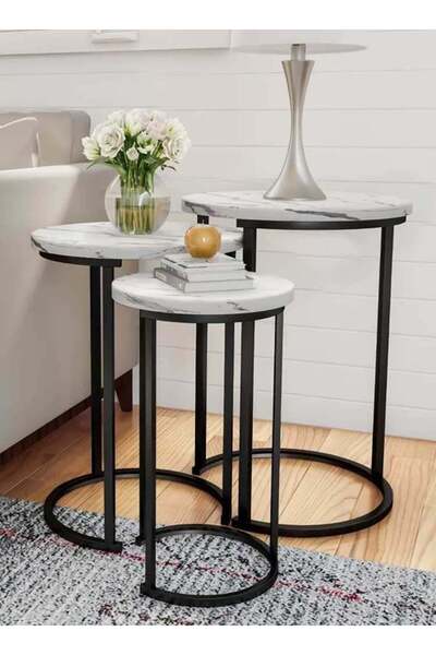 Generic Set of 3 Side Tables - White